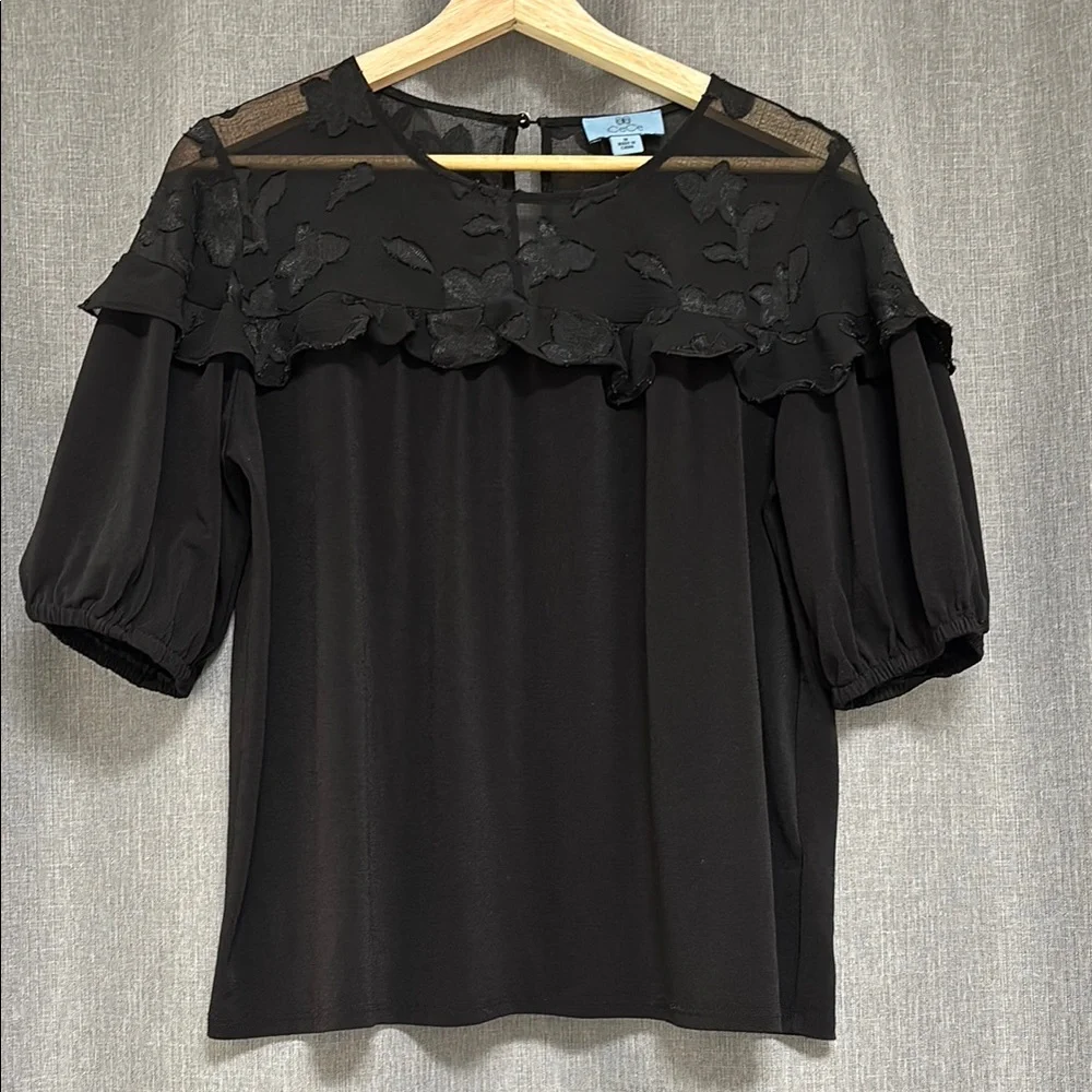 CeCe Black Ruffled Blouse - Picture 1 of 3